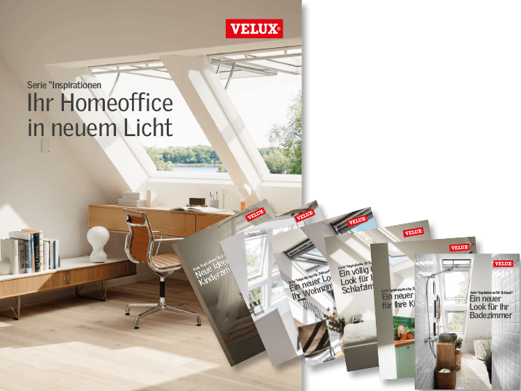 Modernes Home-Office mit VELUX Dachflächenfenster und ruhigem Ausblick ins Freie.