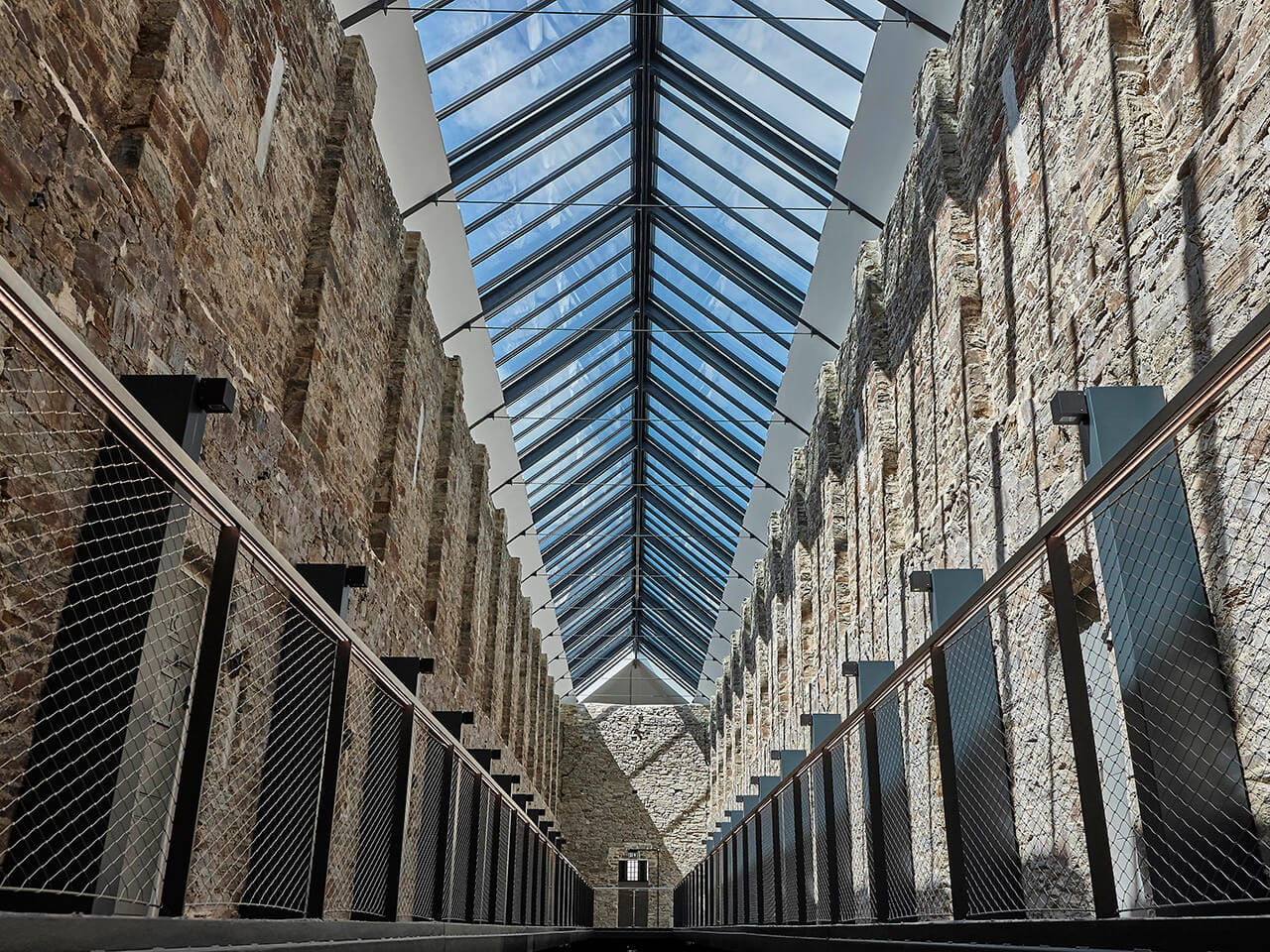VELUX Glazing Panels dual pitched rooflight solution in corridor at Bodmin Jail Hotel