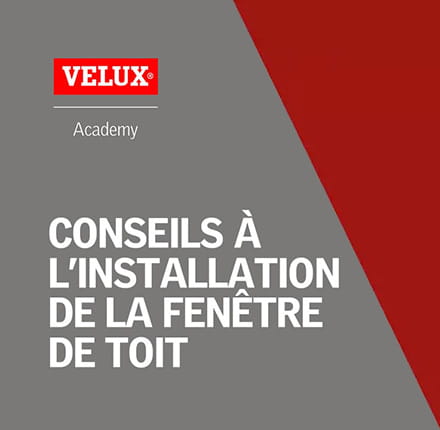 Umschlag des VELUX Academy Einbauhandbuchs für Dachflächenfenster mit rotem und grauem Design.