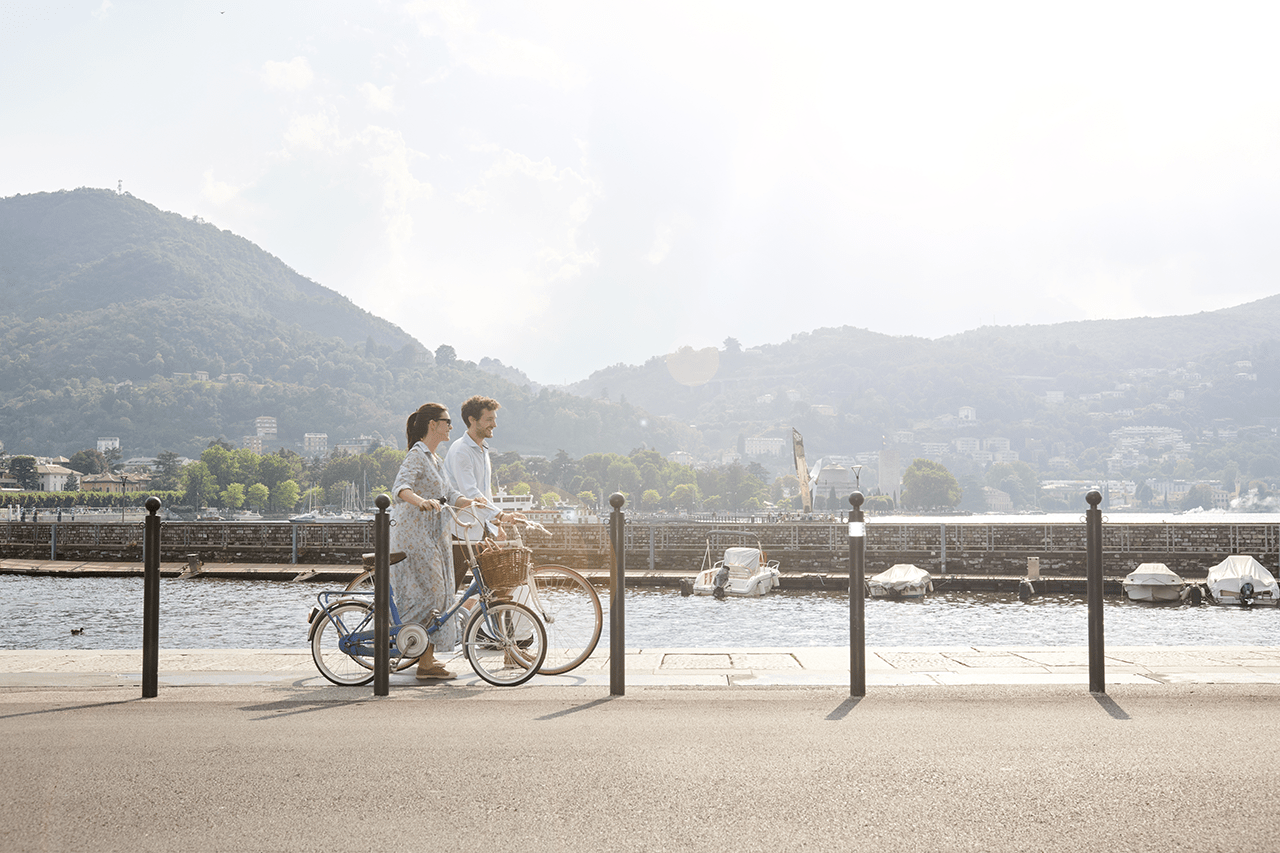 Beatrice & Filippo reroofing project Kitchen-Como Italy-walking by lake with bikes