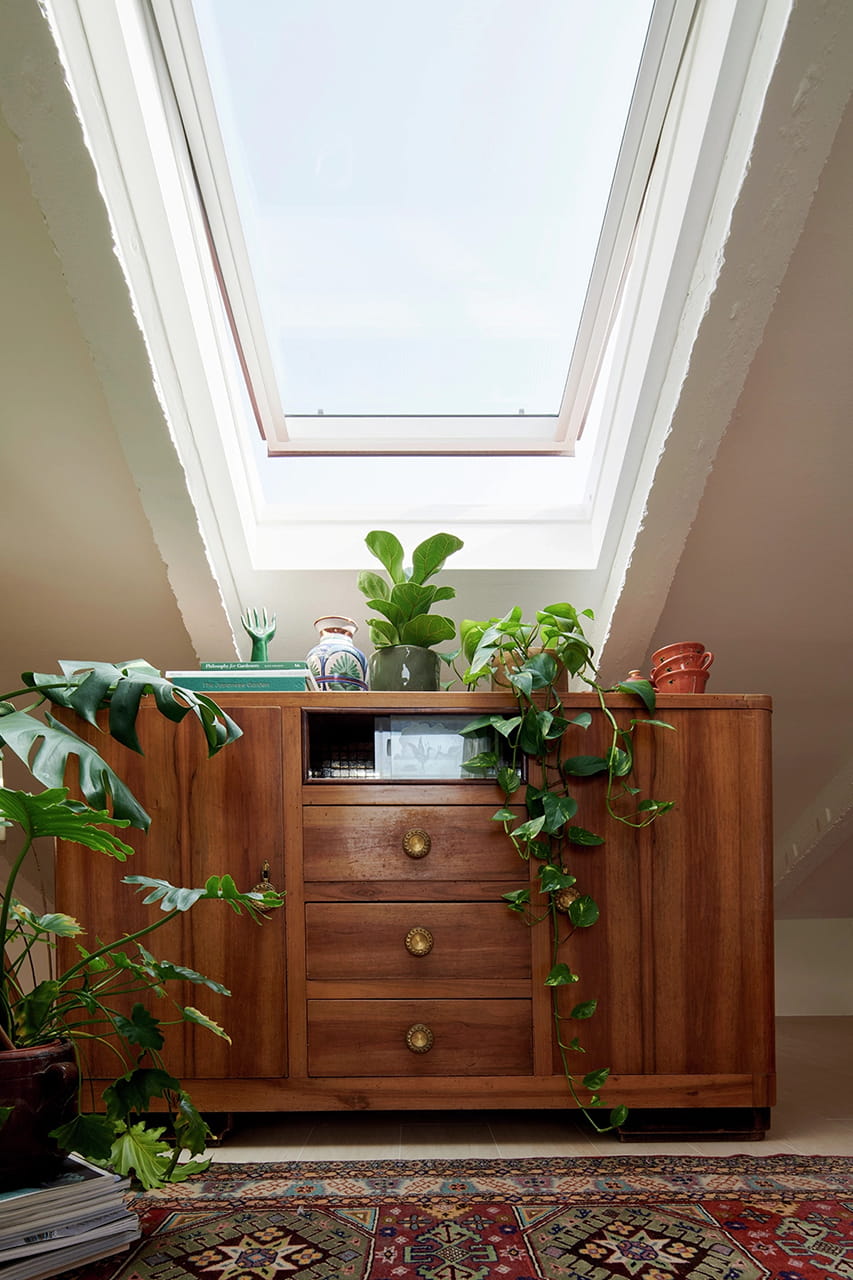 renovation home/office 1970s house Modena Sabrina sideboard under roof window